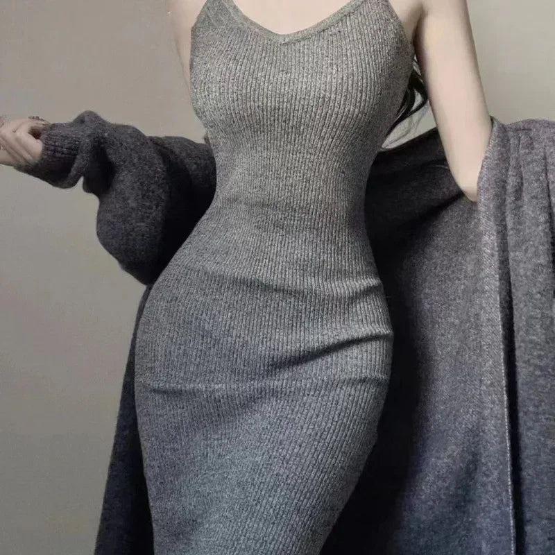 Zweiteiler Strickset Damen – Sexy Strickkleid mit Cardigan